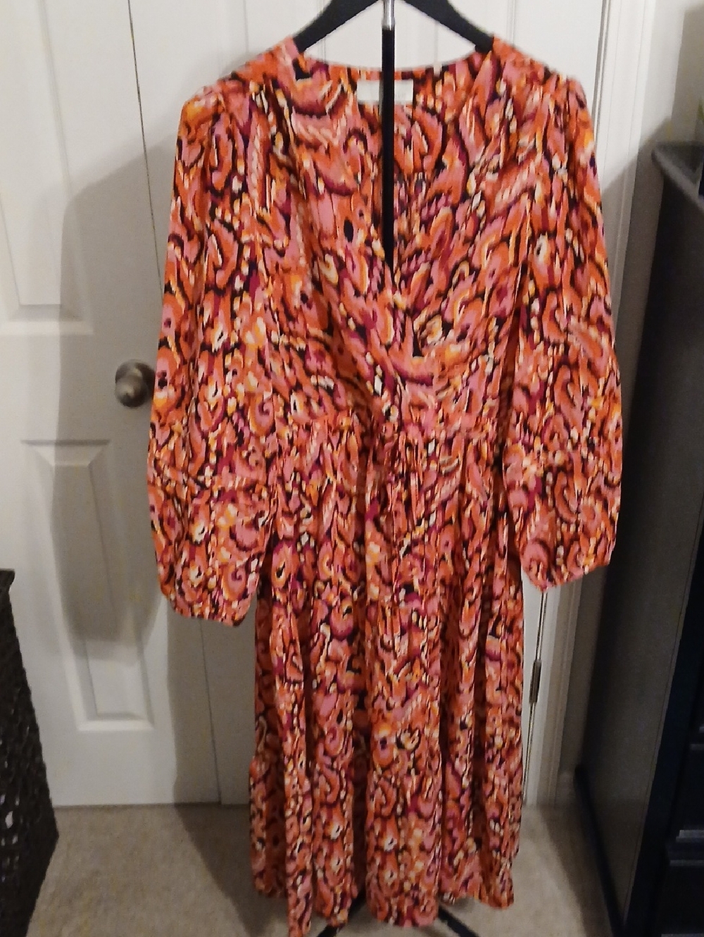 Pinch Orange and Pink Printed Long-Sleeve Midi Dress